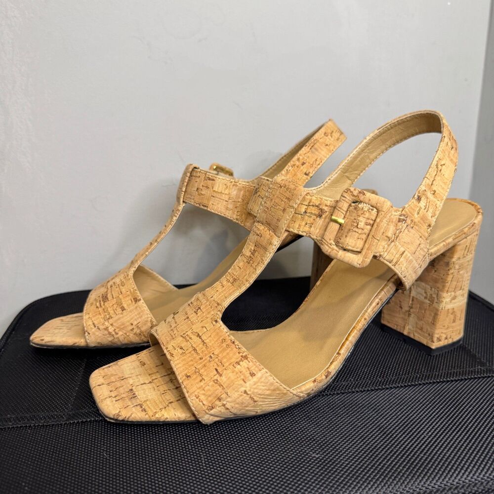 VANELi Cork Slingback Sandals Womens 9.5M Block Heel Leather Sole
